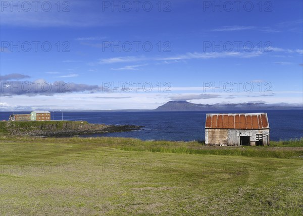 Coast with house in Iceland near Bakkafjordur