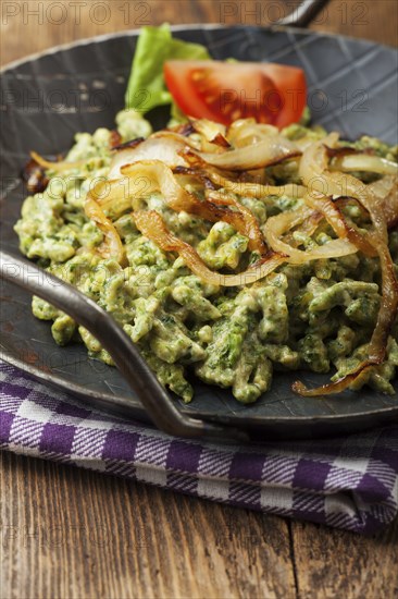 Bavarian pasta in an iron pan
