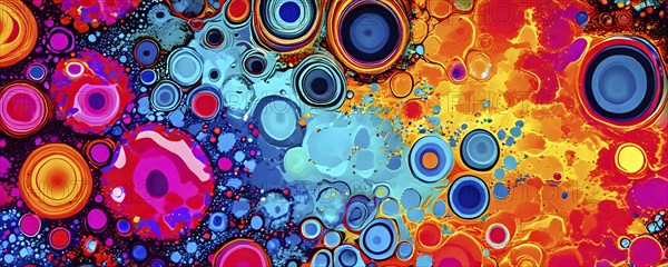 Abstract organic shapes converge in a kaleidoscope of vibrant colors in a minimalist design, AI