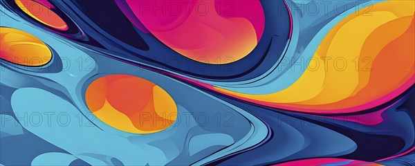 Abstract organic shapes converge in a kaleidoscope of vibrant colors in a minimalist design, AI