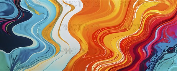 Abstract organic shapes converge in a kaleidoscope of vibrant colors in a minimalist design, AI
