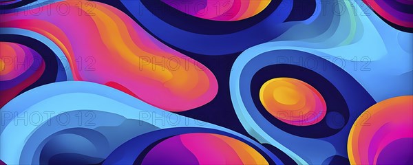 Abstract organic shapes converge in a kaleidoscope of vibrant colors in a minimalist design, AI