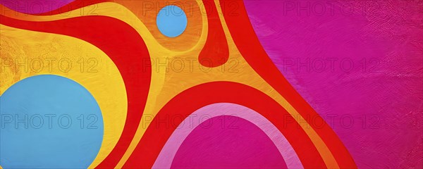 Abstract organic shapes converge in a kaleidoscope of vibrant colors in a minimalist design, AI