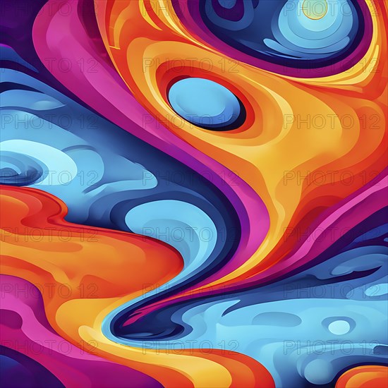 Abstract organic shapes converge in a kaleidoscope of vibrant colors in a minimalist design, AI