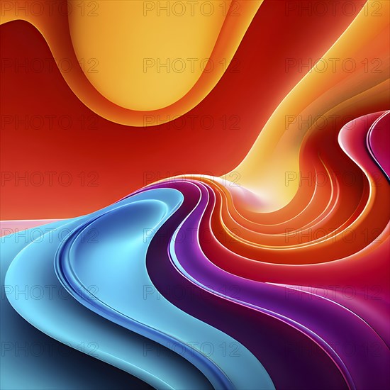 Abstract organic shapes converge in a kaleidoscope of vibrant colors in a minimalist design, AI