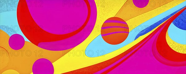 Abstract organic shapes converge in a kaleidoscope of vibrant colors in a minimalist design, AI