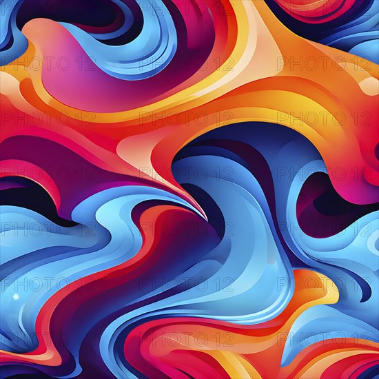 Abstract organic shapes converge in a kaleidoscope of vibrant colors in a minimalist design, AI