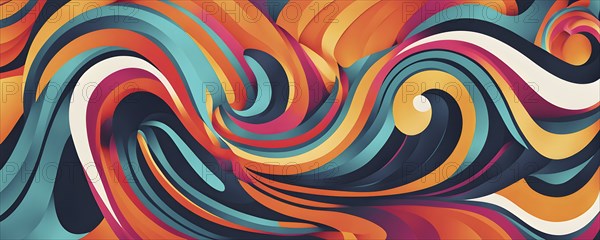 Abstract organic shapes converge in a kaleidoscope of vibrant colors in a minimalist design, AI