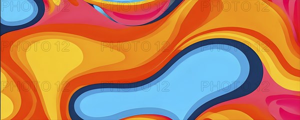 Abstract organic shapes converge in a kaleidoscope of vibrant colors in a minimalist design, AI