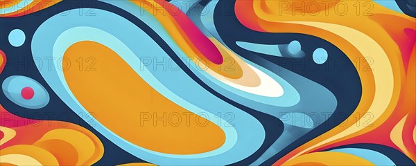 Abstract organic shapes converge in a kaleidoscope of vibrant colors in a minimalist design, AI