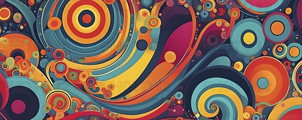 Abstract organic shapes converge in a kaleidoscope of vibrant colors in a minimalist design, AI