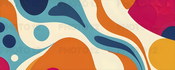 Abstract organic shapes converge in a kaleidoscope of vibrant colors in a minimalist design, AI