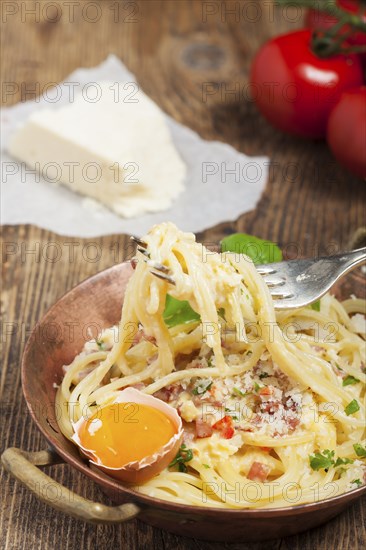 Closeup of spaghetti carbonara
