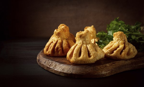 Deep-fried khinkali, khinkali with meat, traditional Georgian dish, no people