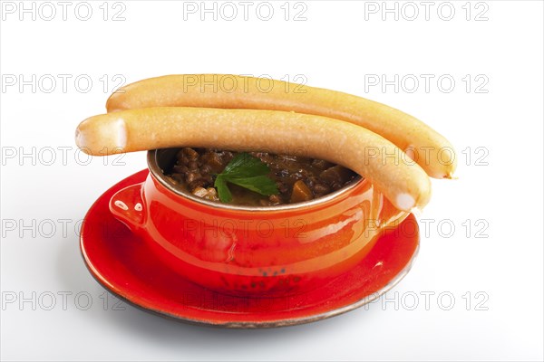 Lentil soup with frankfurters