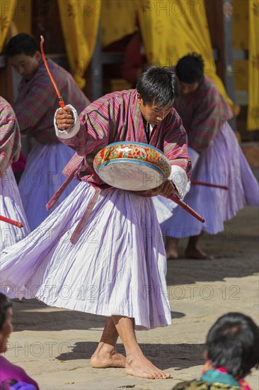 Monks rehearsing the dance of demons in the Lord of Death at Tsechu festival in the Trongsa Dzong