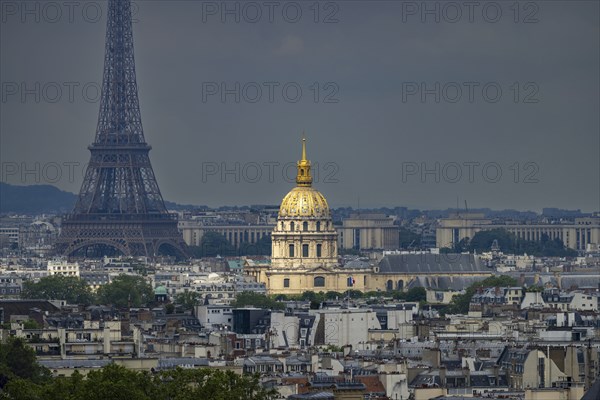 City view, view from the Panthéon to the golden dome of the Invalides Cathedral, Paris,