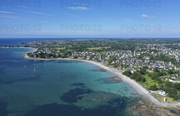 Aerial view of the coast of Loctudy, Finistere Penn ar Bed department, Brittany Breizh region,