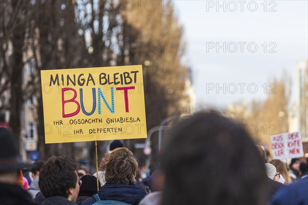 People holding banners against the right wing party AfD at a manifastation in Munich, Germany,