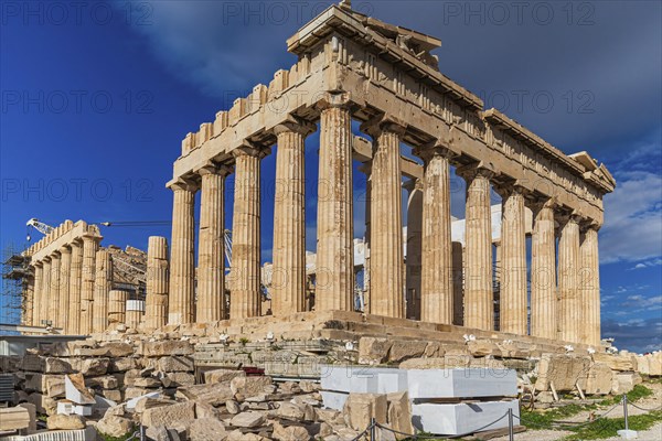 Parthenon temple with blue sky and no people