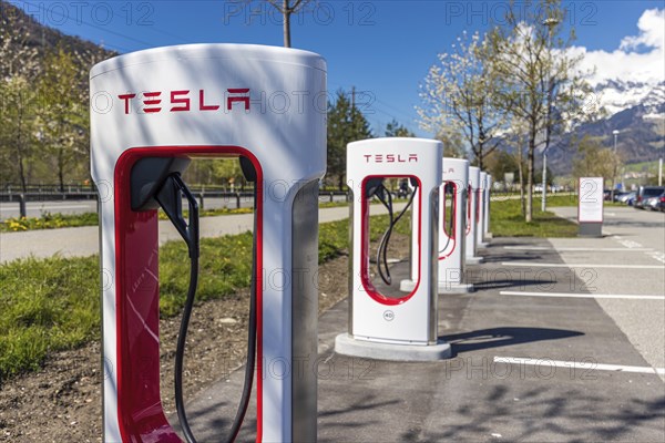 Tesla Superchargers on a parking lot