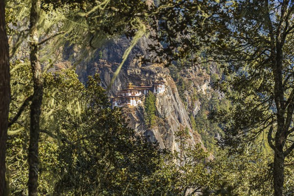 Taktshang Goemba Dzong in a mountain cliff