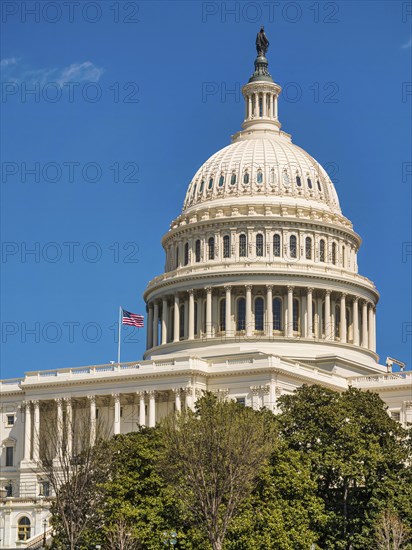 The United States Capitol building with American flag