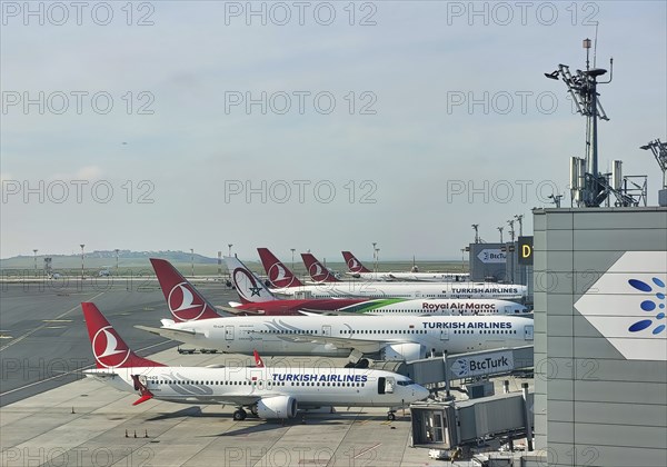 New Istanbul International Airport in Turkey, with Turkish Airlines planes