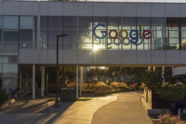 Exterior scene at the Googleplex, the corporate headquarters complex of Google and its parent