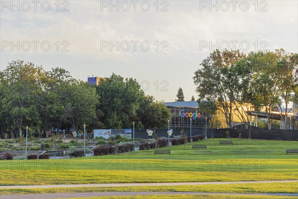 Exterior scene at the Googleplex, the corporate headquarters complex of Google and its parent