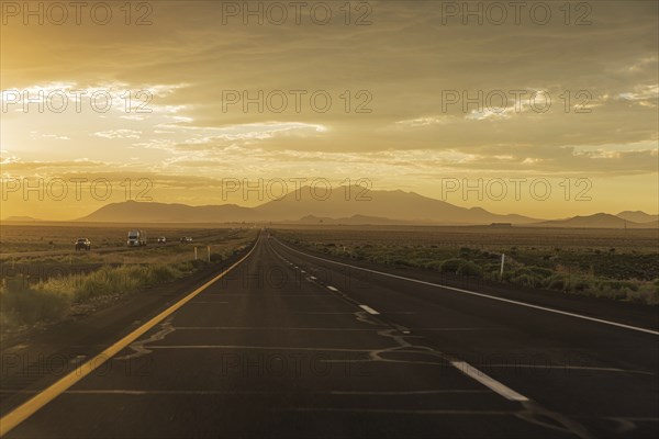 Real sunset on an highway leading to Flagstaff