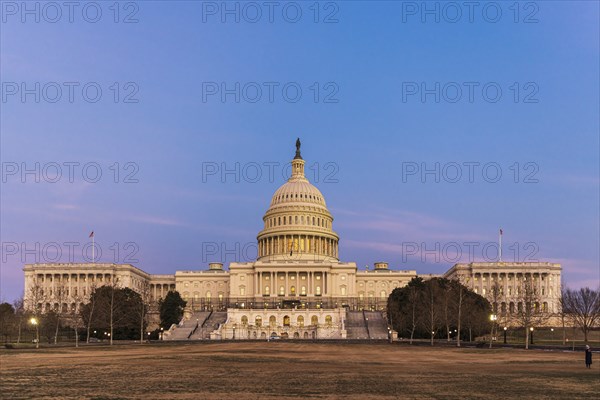 The United States Capitol building at dusk
