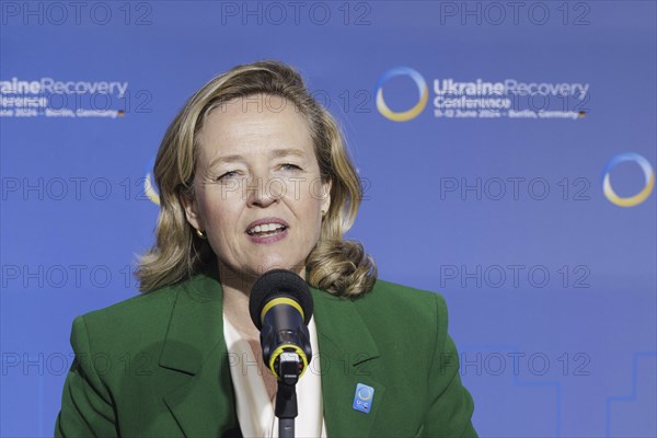 Nadia CalviâˆšÂ±o, European Investment Bank, at the Door step, Ukraine Recovery Conference URC in