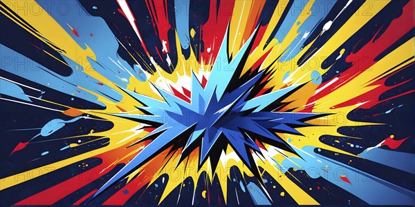Abstract pop art comic illustration in vibrant colors with thunderbolt crackling across the canvas,