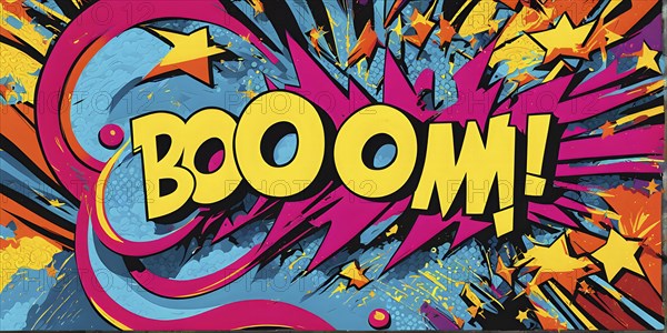Abstract pop art comic illustration in vibrant colors with thunderbolt crackling across the canvas,