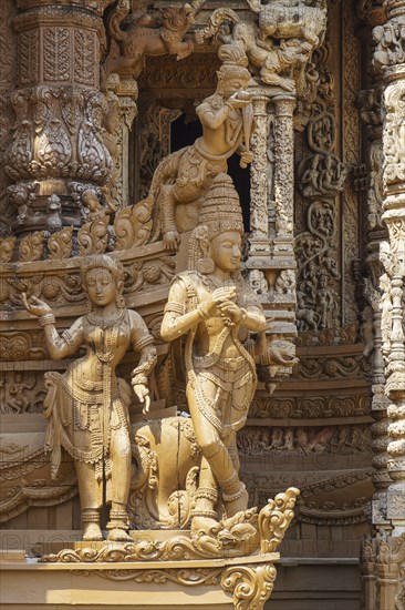 Close-up of wooden sculptures of a religious temple in Asia, Pattaya, Thailand, Asia
