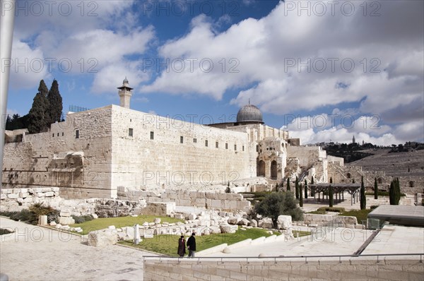 Dome of the Al-Aqsa Mosque. Southern Wall of Temple Mount in Jerusalem