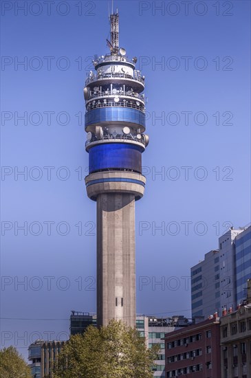 The TV tower in downtown Santiago de Chile with blue sky