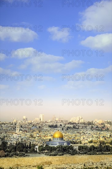 Panoramic view to Jerusalem Old city and the Temple Mount, Dome of the Rock from the Mount of