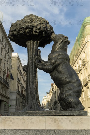 The statue of the Madrid Bear and the Strawberry Tree is the symbol of the city of Madrid Spain.