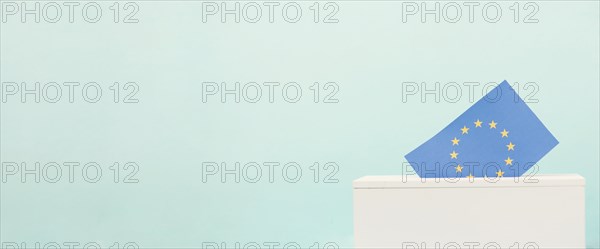 EU election, ballot box, european union flag, blue and yellow stars, citizens of Europe voting