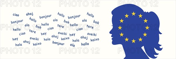 European languages, word hello in different language spoken in Europe, concept of multilingual