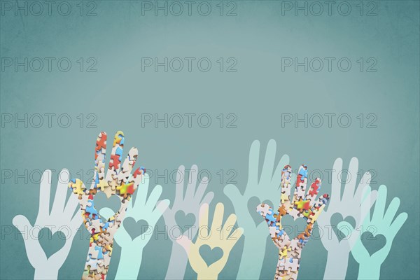 Autism, ADHD, attention deficit hyperactivity disorder, mental health, hands with colorful jigsaw