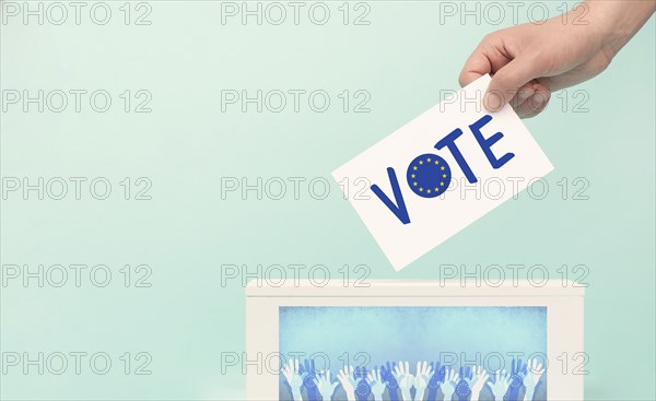 EU election, ballot box, european union flag, blue and yellow stars, citizens of Europe voting