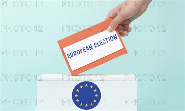 EU election, ballot box, european union flag, blue and yellow stars, citizens of Europe voting