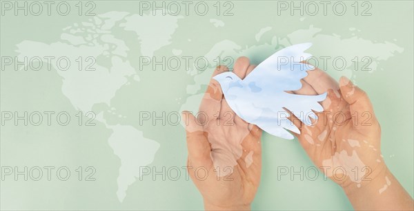 Dove flying from hand, international peace day, faith, freedom, charity and help concept,