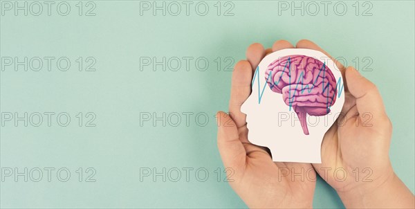 Human brain, migraine headache attack, epilepsy tumor, psychological pressure and stress, mind with