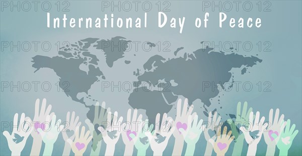 Hand with dove and heart, international peace day, faith, freedom, charity and help concept,
