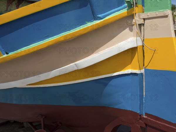 Close-up of a colourful boat, marsaxlokk, mediterranean sea, malta