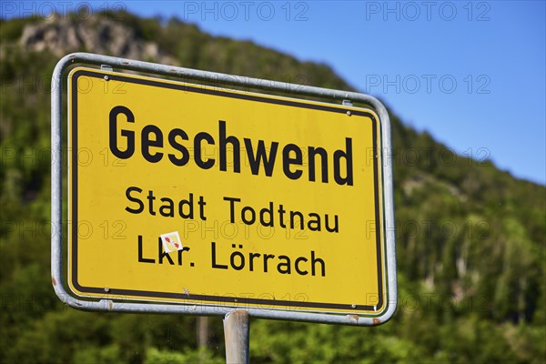 Entrance sign to the district of Geschwend, Todtnau, Black Forest, district of Lorrach,